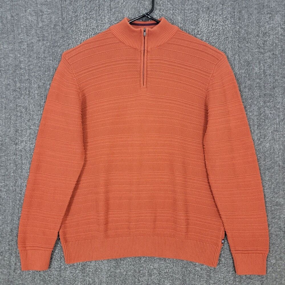Chaps Ralph Lauren Sweater Mens XL Burnt Orange Ribbed Cotton 1/4 Zip Mock Neck